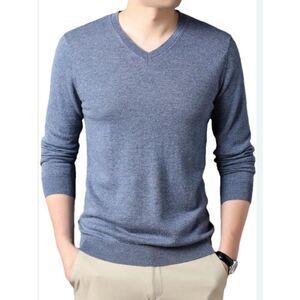 Emi Maglia Men Blue Long Sleeve Wool Cashmere Blend Sweater Size XXL